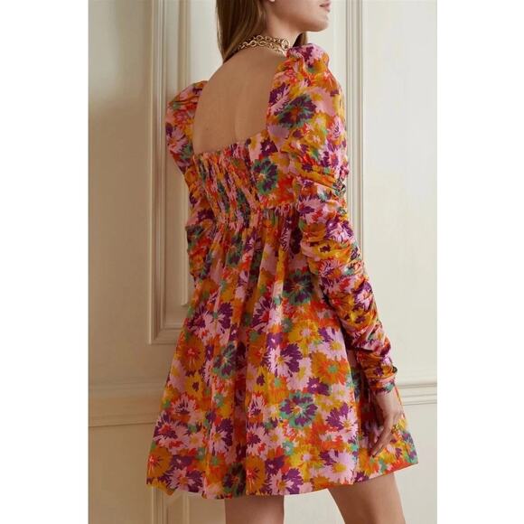 Zimmermann Violet Twist Front Mini Dress Mustard Multi Floral Orange Sz 4 - Picture 4 of 16